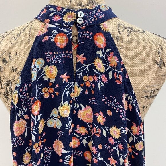 Alta blue floral high halter neck sleeveless flowy tunic top - Picture 6 of 8